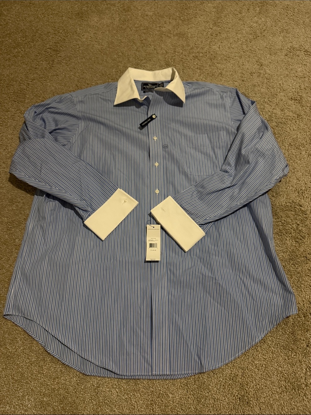 Stafford Blue Pinstripe Dress Shirt with White Contrast Collar & Cuffs
